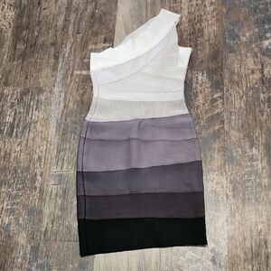HARVE LEGER Elegant Gray Ombre One-Shoulder Bandage Dress Size Small